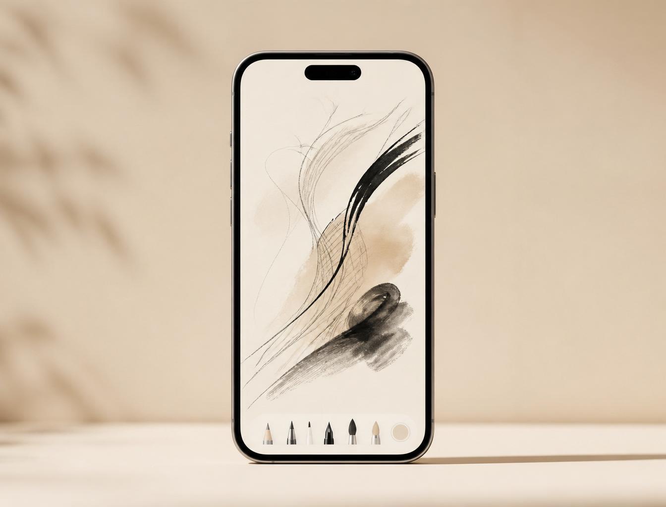 Sketch Flow app running on an iPhone with brush and pencil tools
